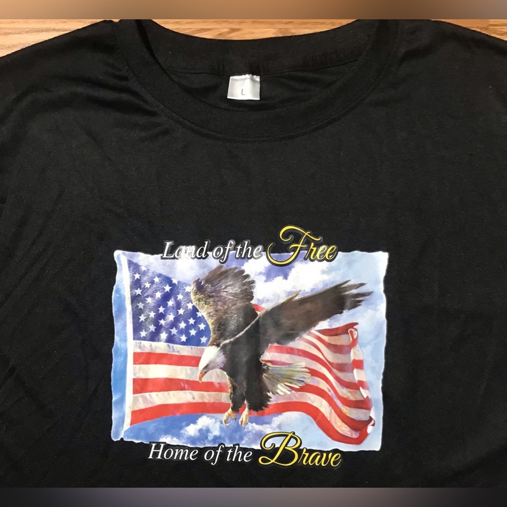 Home of the Free USA Flag Logo Shirt Long Sleeve Black Performance Dr-Fit - Picture 3 of 9